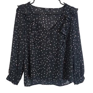 Madewell Black Pink Polka‎ Dot Ruffle Button Front Blouse Small CKP452185377